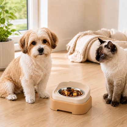 Ortekor Adjustable Elevated Slow Feeder Pet Bowl for Cats & Small Dogs - Less Mess, Slower Meals & Easy Cleaning