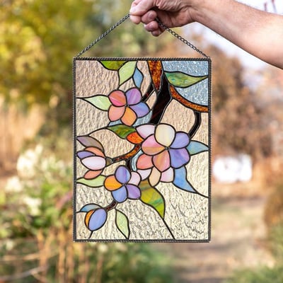 Stained Glass Window Cling Sun Catcher Panel for Indoor Outdoor Wall Decor, Acrylic Light Prism Art with Hummingbird Cardinal Butterfly