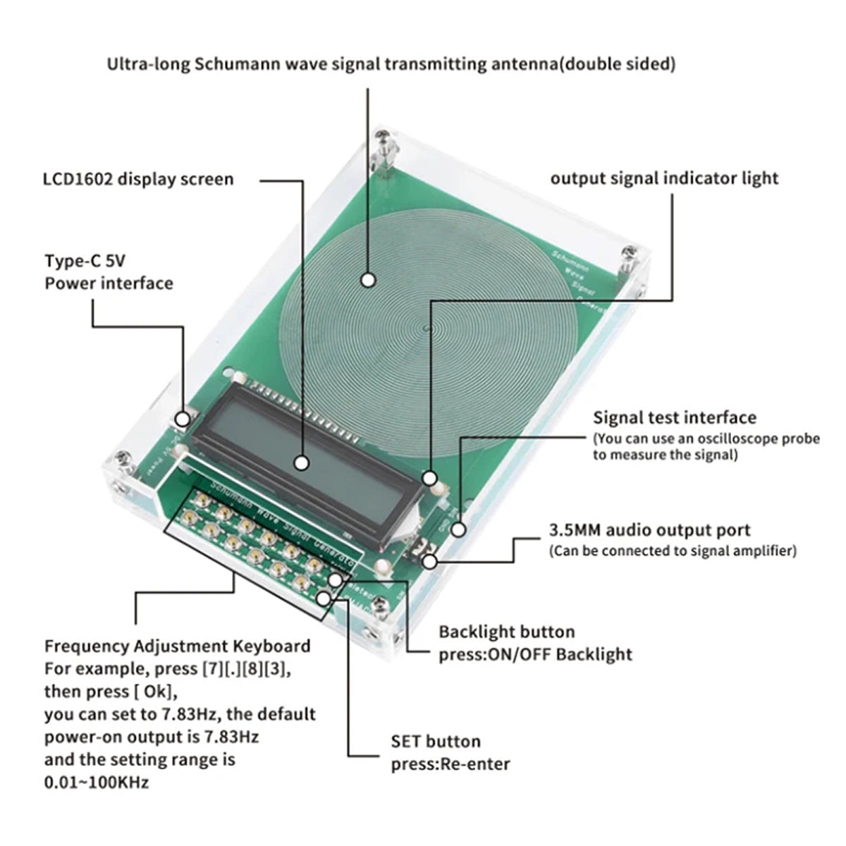 Ultra-Low Frequency Sine Wave Signal Generator with 7.83 Hz Earth Resonance Setting & 0.01–100,000 Hz Range