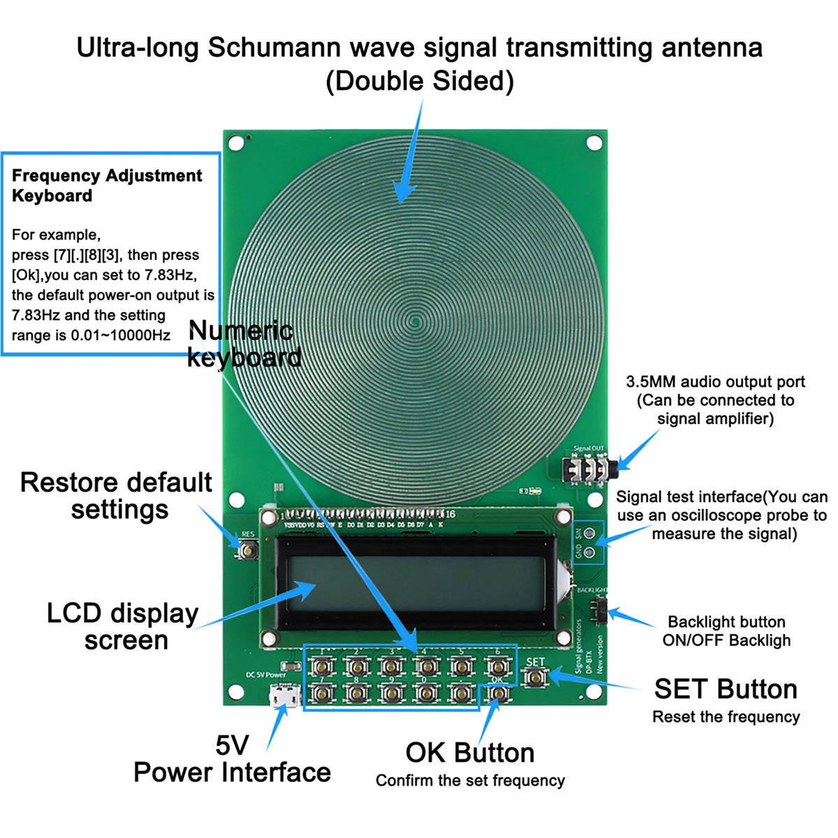 Ultra-Low Frequency Sine Wave Signal Generator with 7.83 Hz Earth Resonance Setting & 0.01–100,000 Hz Range
