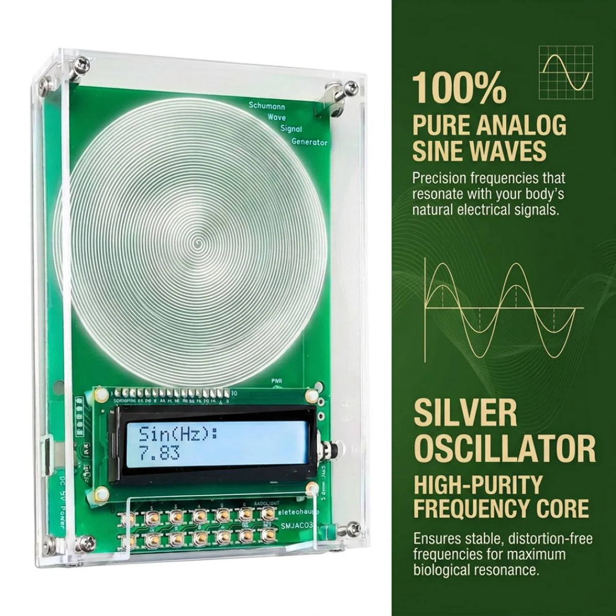Ultra-Low Frequency Sine Wave Signal Generator with 7.83Hz Earth Resonance Preset & 0.01-100,000Hz Range