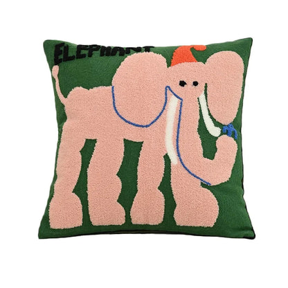 Embroidered Throw Pillow Cover 18x18 Inch Square Animal Motif Scandinavian Style Cotton Poly Blend Slipcase Sofa Bedroom Decor Couch Accent