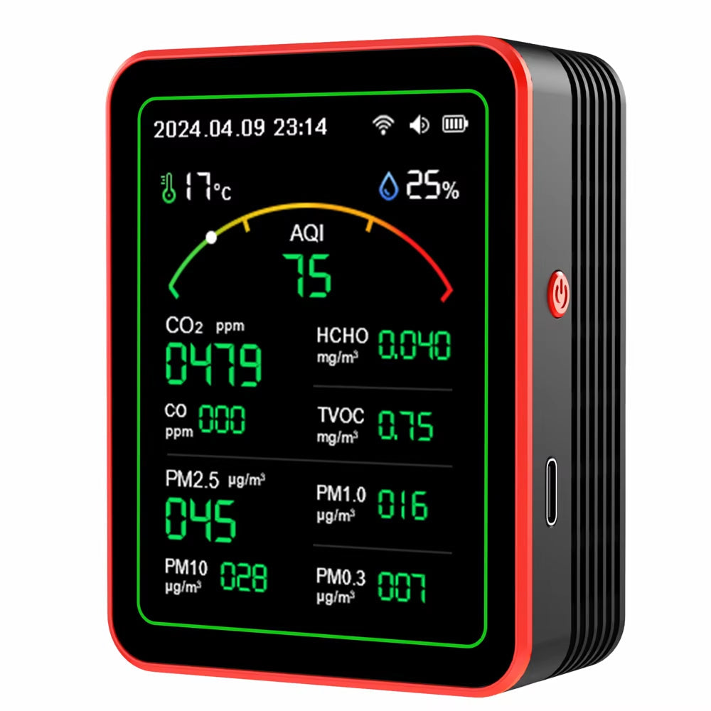 Monitor de calidad del aire interior 15 en 1 con WiFi: detector de CO2, COV, formaldehído y PM2.5 en tiempo real para el hogar, la oficina y automatización inteligente