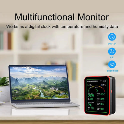 Monitor de calidad del aire interior 15 en 1 con WiFi: detector de CO2, COV, formaldehído y PM2.5 en tiempo real para el hogar, la oficina y automatización inteligente