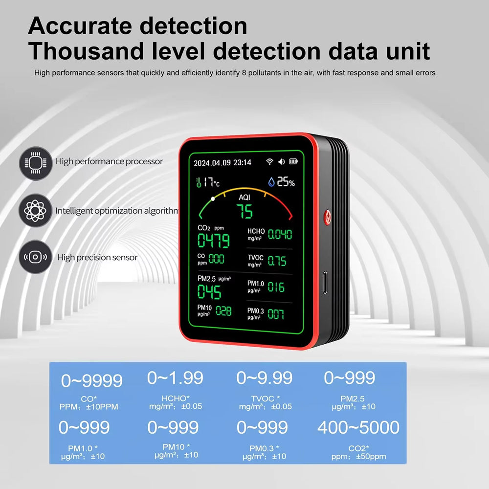 Monitor de calidad del aire interior 15 en 1 con WiFi: detector de CO2, COV, formaldehído y PM2.5 en tiempo real para el hogar, la oficina y automatización inteligente