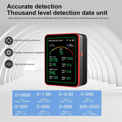 Monitor de calidad del aire interior 15 en 1 con WiFi: detector de CO2, COV, formaldehído y PM2.5 en tiempo real para el hogar, la oficina y automatización inteligente