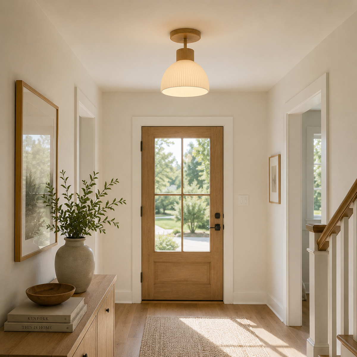 Solid Wood Bell-Shaped Ceiling Light Fixture in Warm White 3000K for Modern Living Room, Bedroom & Entryway | Scandinavian Minimalist