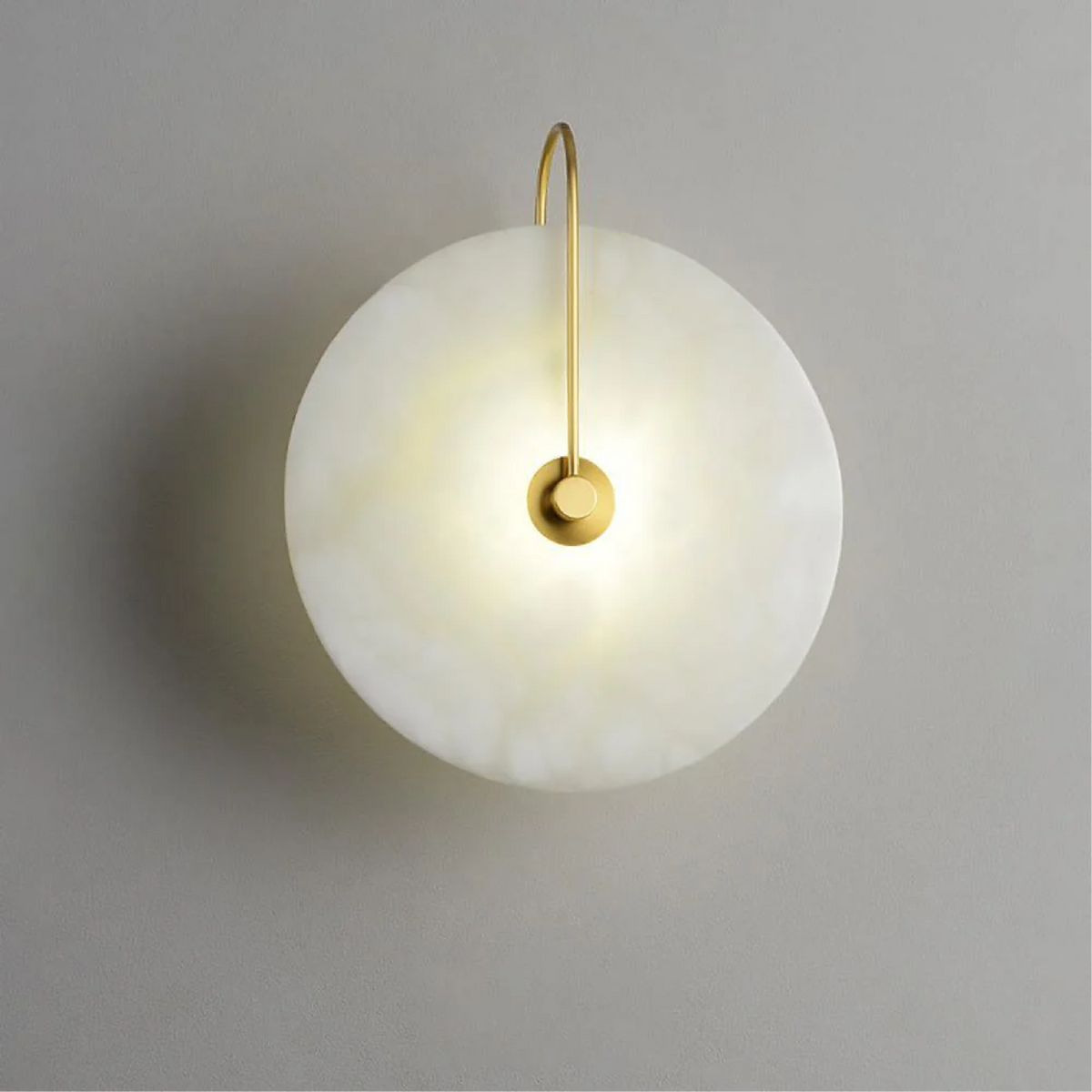 Natural Alabaster LED Wall Sconce – Stone Circle Light with Black or Gold Frame – Warm Glow Accent Lamp for Bedroom Hallway Living Room