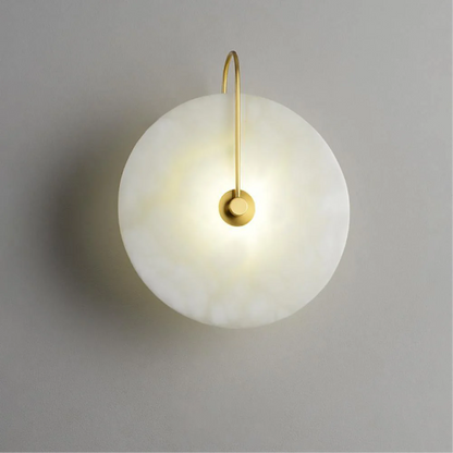 Natural Alabaster LED Wall Sconce – Stone Circle Light with Black or Gold Frame – Warm Glow Accent Lamp for Bedroom Hallway Living Room