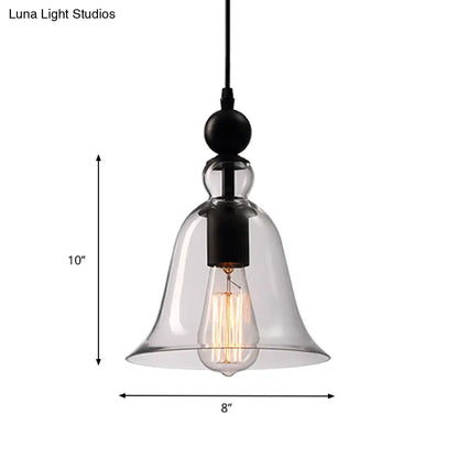 Industrial Hanging Pendant Light with Clear Bell Shade and Chain – Ceiling Fixture for Kitchen Island, Dining Room & Entryway