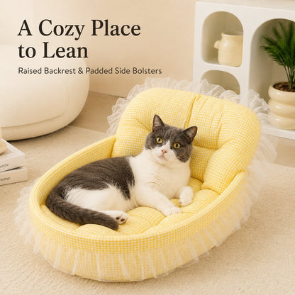 Ortekor All-Season Bolster Pet Bed for Cats & Small Dogs - Cushioned Indoor Lounger with Raised Sides