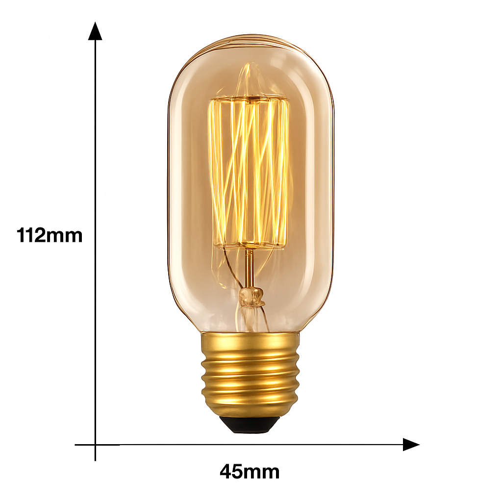E27 Edison Filament Light Bulb 40W Amber Glass Tubular Vintage Industrial Style for Pendant Fixtures Dining Room Restaurant Café