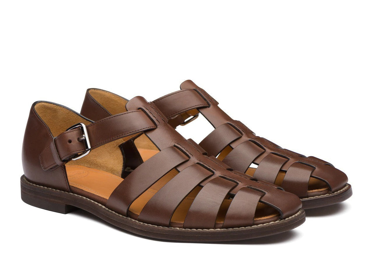 Closed-Toe Leather Sandals for Men with Adjustable Buckle Strap | Summer Casual Footwear | Breathable Open Design | Rubber Sole
