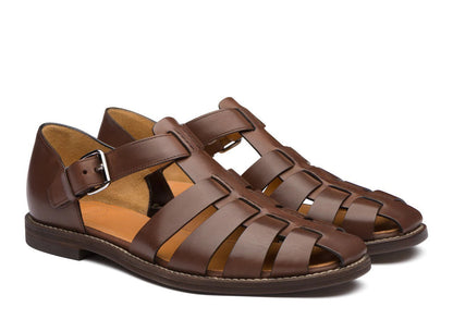 Closed-Toe Leather Sandals for Men with Adjustable Buckle Strap | Summer Casual Footwear | Breathable Open Design | Rubber Sole