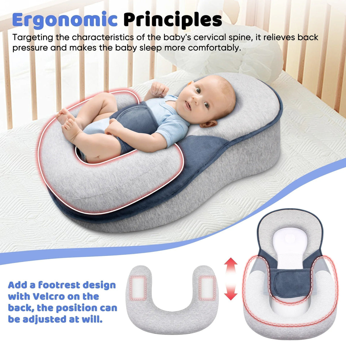 Incline Baby Nest with Reflux Relief for Newborns 0-6 Months Sleep Support Lounger with Adjustable Bolster Breathable Cotton Mesh