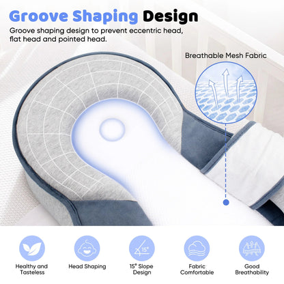 Incline Baby Nest with Reflux Relief for Newborns 0-6 Months Sleep Support Lounger with Adjustable Bolster Breathable Cotton Mesh