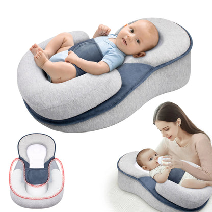 Incline Baby Nest with Reflux Relief for Newborns 0-6 Months Sleep Support Lounger with Adjustable Bolster Breathable Cotton Mesh