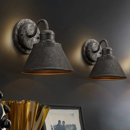 Metal Cone Wall Sconce Antique Silver Finish Hardwired Single Light Fixture Industrial Style for Bedroom Living Room Hallway Entryway