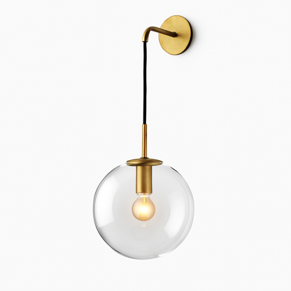Glass Globe Wall Sconce with Metal Arm | Modern Industrial Hanging Sphere Light Fixture for Living Room, Bedroom & Dining