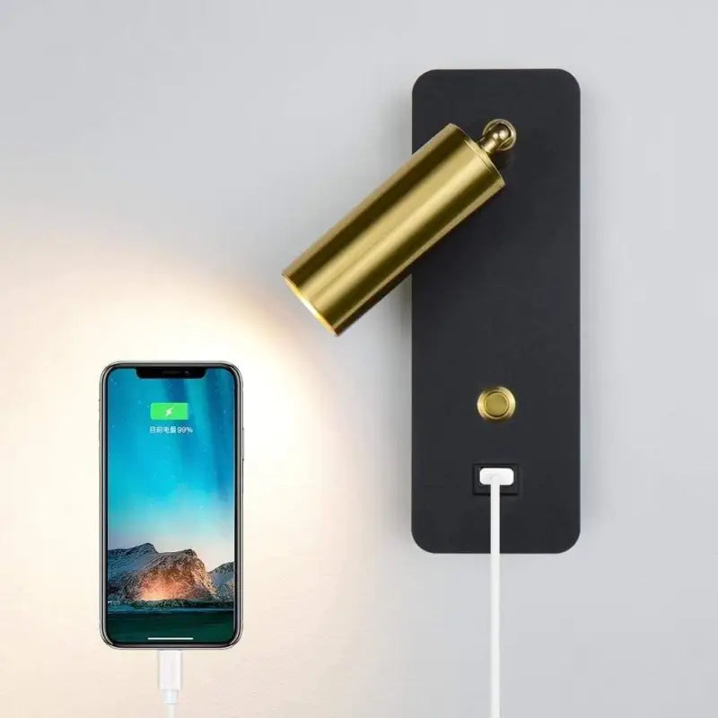 Gold Aluminum Sconce Light 3 in × 9 in LED Warm Bedside Reader Fixture 3000K for Bedroom Hallway Space-Saving Mount Plug-In Directional Spot