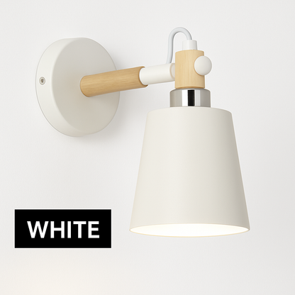 Scandinavian Wood & Metal LED Wall Sconce for Bedroom Living Room Dining Room | Modern Downlight E27 Bulb Included Black White Gray Blue