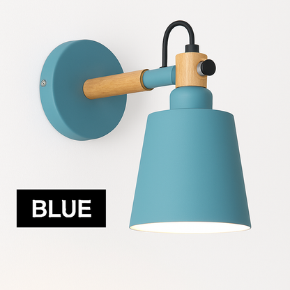 Scandinavian Wood & Metal LED Wall Sconce for Bedroom Living Room Dining Room | Modern Downlight E27 Bulb Included Black White Gray Blue