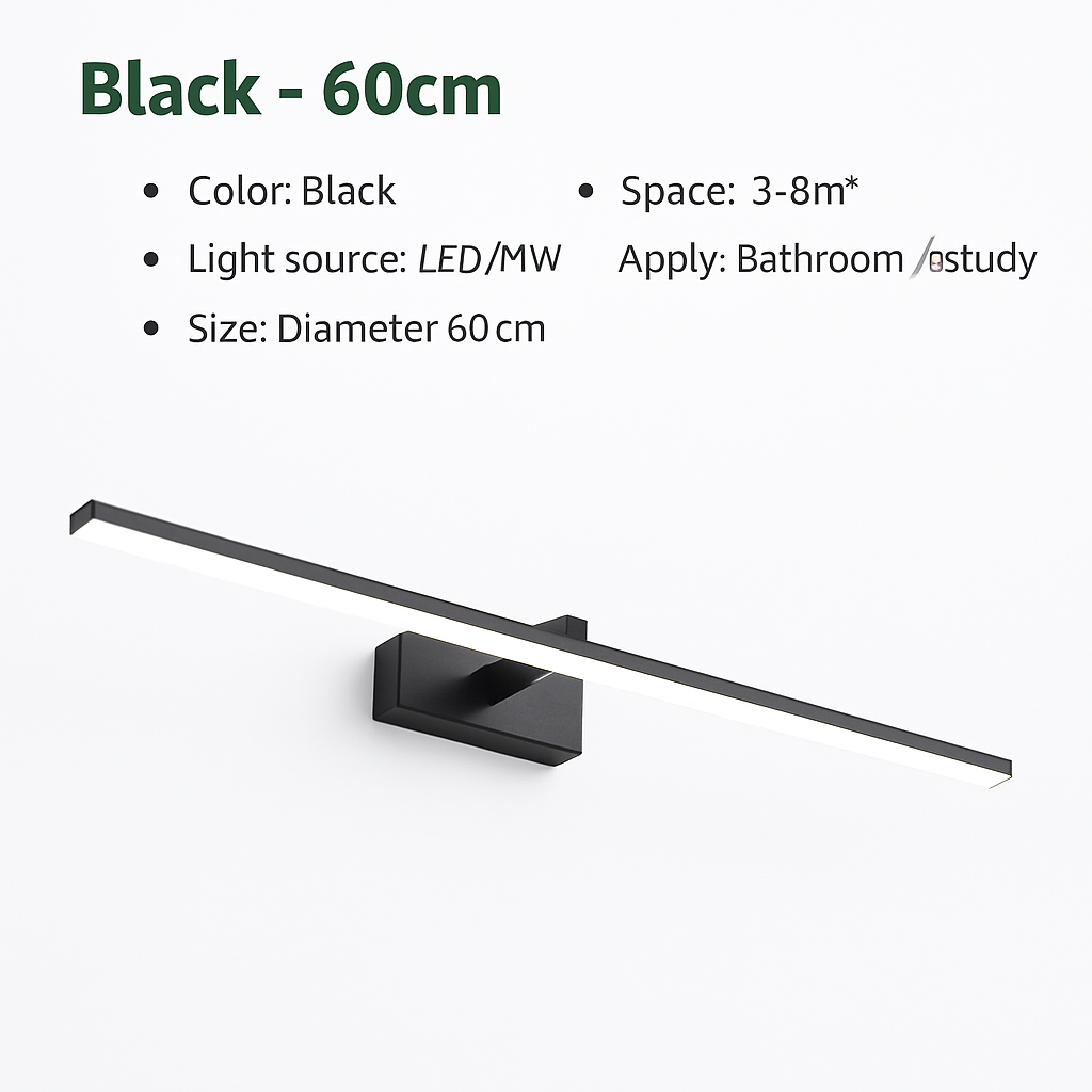 Contemporary Aluminum LED Vanity Light for Bathroom Mirror – 3 Color Temperature Settings, Wall-Mount