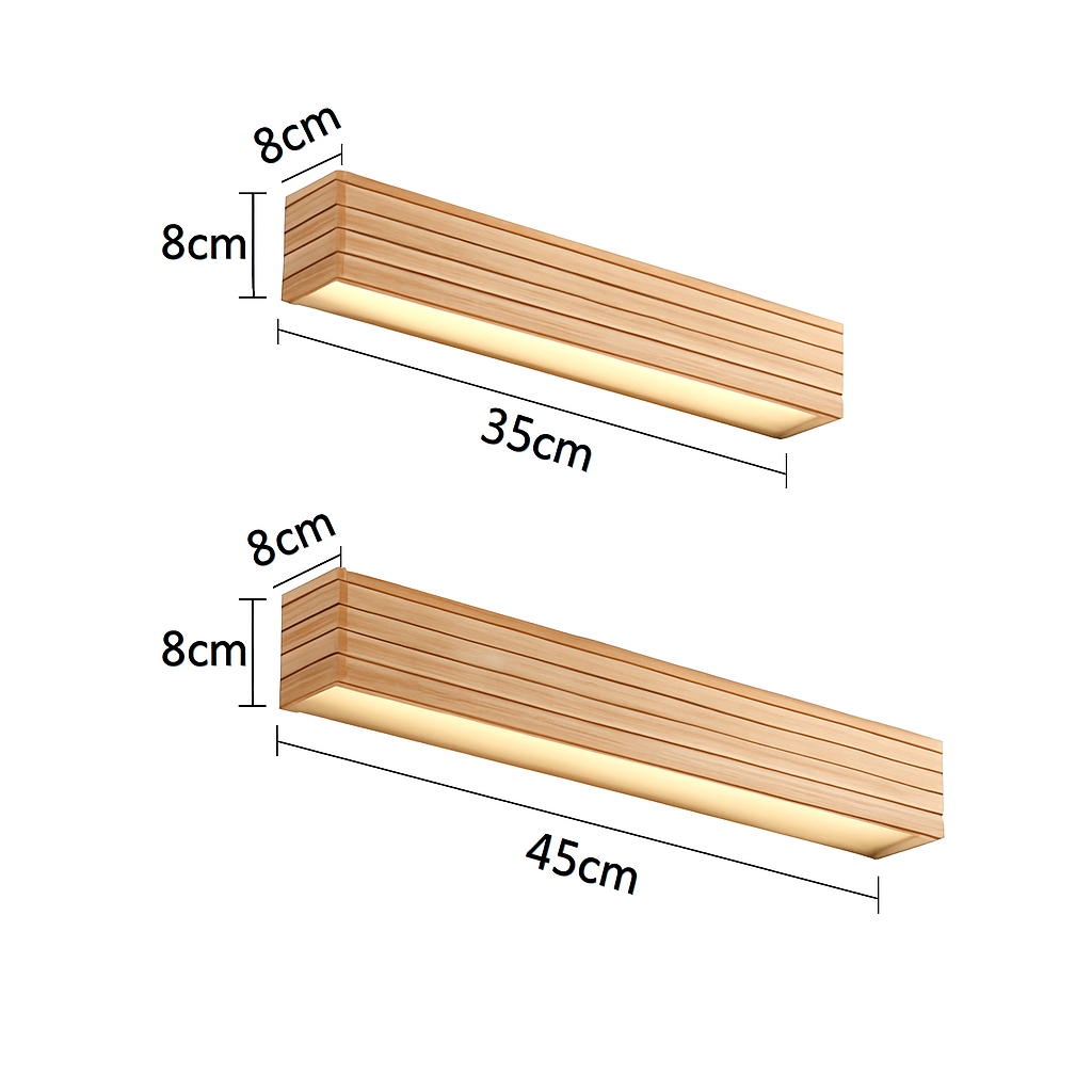 Carved Wood LED Wall Sconce Light – Rectangular Modern Ambient Fixture for Bedroom, Living Room, Bathroom – Energy Efficient Integrated
