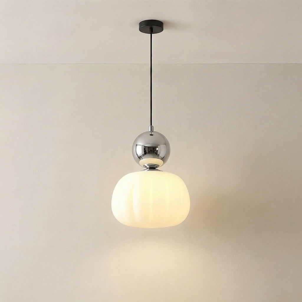 Geometric Art Deco Pendant Light with Warm LED Glow for Dining Room & Kitchen Island – Ribbed Acrylic Shade, Iron Frame, Adjustable Cord