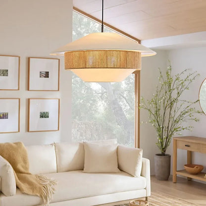 Woven Rattan-Style Hanging Fixture Brown Cotton 20 in Dining Room Bedroom Soft Glow Overhead Japandi Minimalist Living Room Natural Fiber Ce