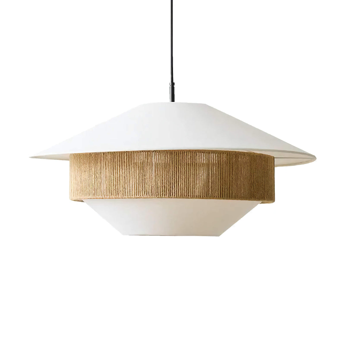 Woven Rattan-Style Hanging Fixture Brown Cotton 20 in Dining Room Bedroom Soft Glow Overhead Japandi Minimalist Living Room Natural Fiber Ce