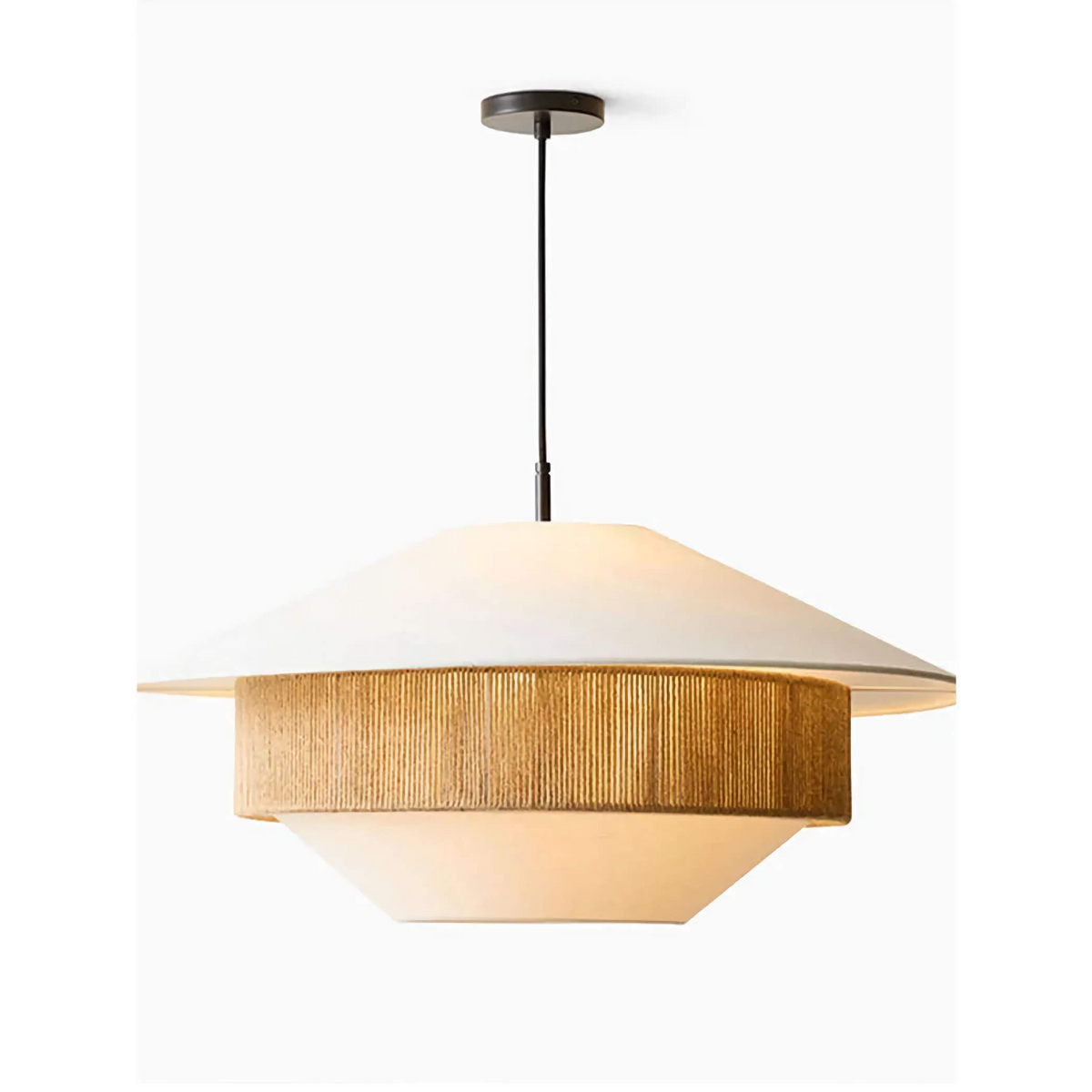 Woven Rattan-Style Hanging Fixture Brown Cotton 20 in Dining Room Bedroom Soft Glow Overhead Japandi Minimalist Living Room Natural Fiber Ce