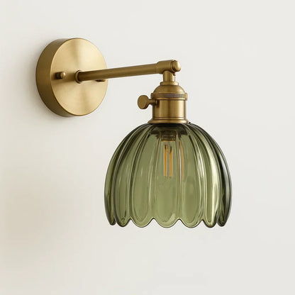 Tulip Glass Sconce with Brass Arm 7 in Floral Shade E27 Socket Bedside Hallway Ambient Light Vintage Decorative Fixture for Bedroom Living R