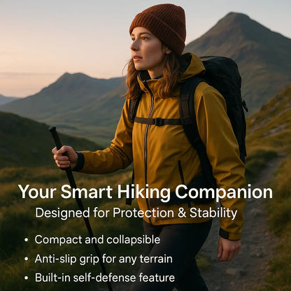 Spring-Loaded Telescoping Support Cane with Anti-Slip Grip for Trail Hiking & City Walking