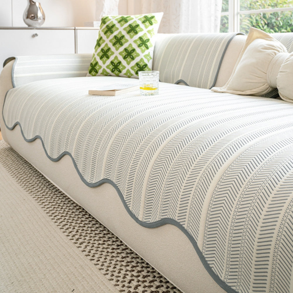 Textured Throw Blanket with Decorative Scalloped Trim for Couch, Chair & Bed – All-Season Microfiber Protection