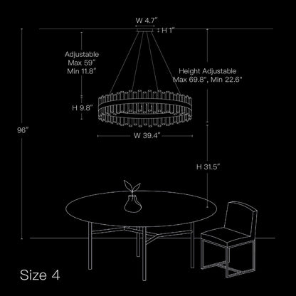 Round Crystal Chandelier Gold Metal 20-Inch Adjustable Height Ceiling Fixture Hanging Lights for Dining Tables Kitchen Islands Living Spaces