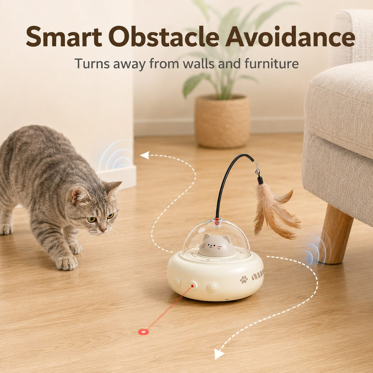 Ortekor Automatic UFO Cat Toy for Indoor Cats - Red Dot Laser, Feather Teaser & Catnip Ball for Bored Cats While You're Busy