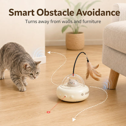 Ortekor Automatic UFO Cat Toy for Indoor Cats - Red Dot Laser, Feather Teaser & Catnip Ball for Bored Cats While You're Busy