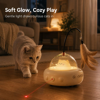 Ortekor Automatic UFO Cat Toy for Indoor Cats - Red Dot Laser, Feather Teaser & Catnip Ball for Bored Cats While You're Busy