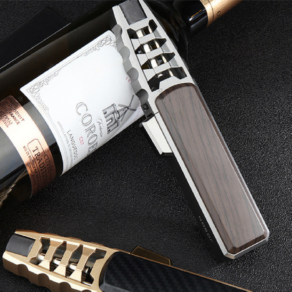 Refillable Butane Jet Flame Lighter with Carbon Fiber & Wood Finish for Outdoor Use, Camping, Cigars