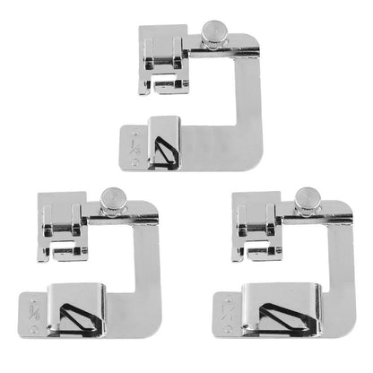 Metal Rolled Hem Foot Set for Sewing Machines – 3 Sizes 0.5", 0.7", 1.0" – Universal Attachment for Clean Edge Finishes on Clothing Curtains