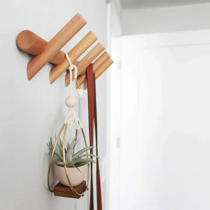 Wall-Mount Coat Hook Rack in Natural Oak Wood – 4 or 5 Rounded Pegs for Entryway, Bedroom & Bath
