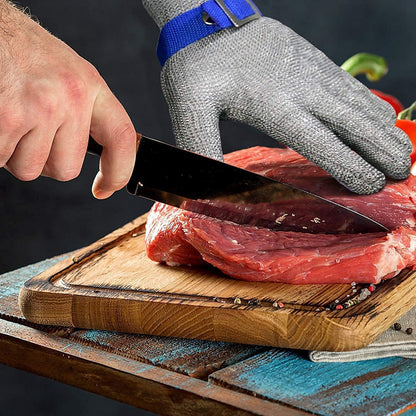 Guante de malla de acero inoxidable resistente a cortes y apto para uso alimentario