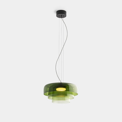Layered Glass Hanging Light 16.5 in Orange for Kitchen Island & Dining Table – Adjustable Cord Suspension Fixture LED Included Modern Scandi