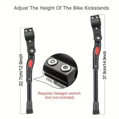 Adjustable Bicycle Kickstand Side Mount Parking Stand for Road Bikes Mountain Bikes Hybrid Bikes Stability Support 12.9-14.9 Inch Height