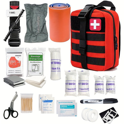Emergency First Aid Kit with Tourniquet for Outdoor Adventures, Camping & Hiking Survival Trauma Medical Supplies | Compact Portable Bag