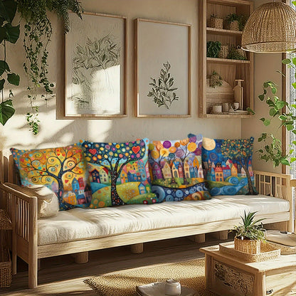Ravenna Retro Pillowcases - Soft Plush, Vibrant Single-Sided Print Set of 4