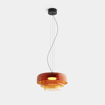 Layered Glass Hanging Light 16.5 in Orange for Kitchen Island & Dining Table – Adjustable Cord Suspension Fixture LED Included Modern Scandi