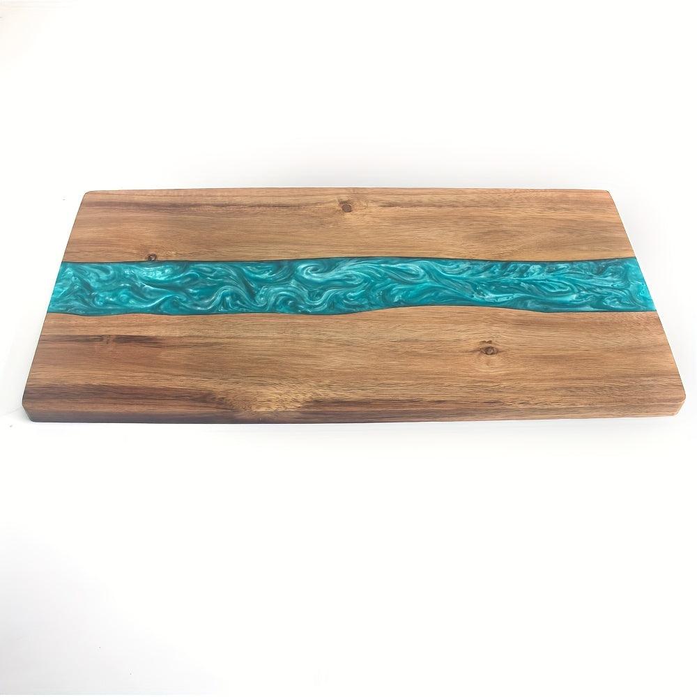 Acacia Wood Serving Board with Blue Resin River Design 18x9 Inch Charcuterie Platter Butcher Block Cutting Surface for Cheese Meat Bread