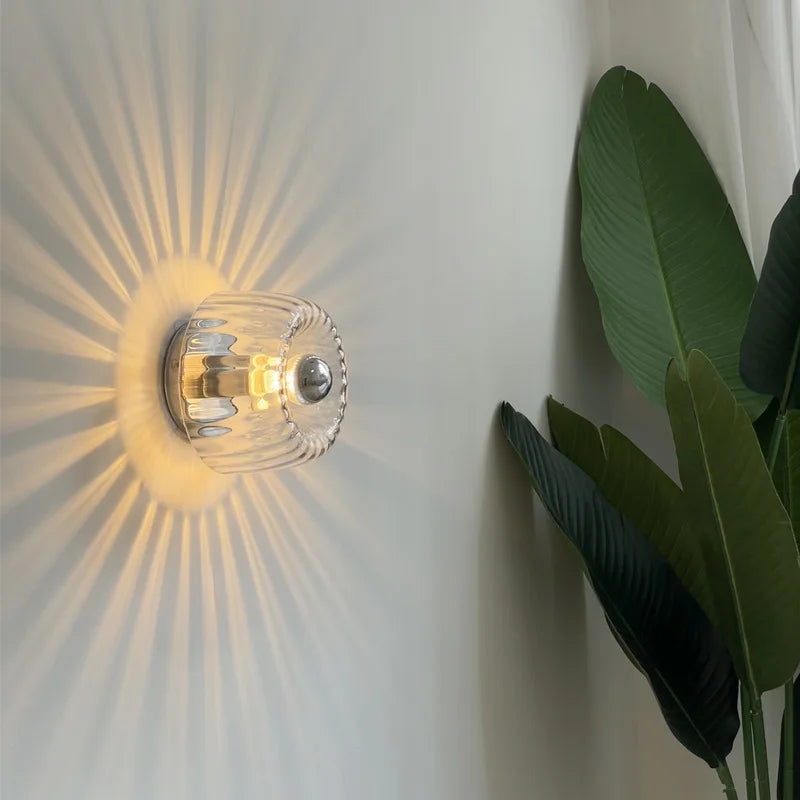 E14 Glass Sconce for Bedrooms, Hallways & Living Rooms – 6.3 in Minimalist Indoor Accent Fixture with Metal Frame & Rotary Switch for Modern